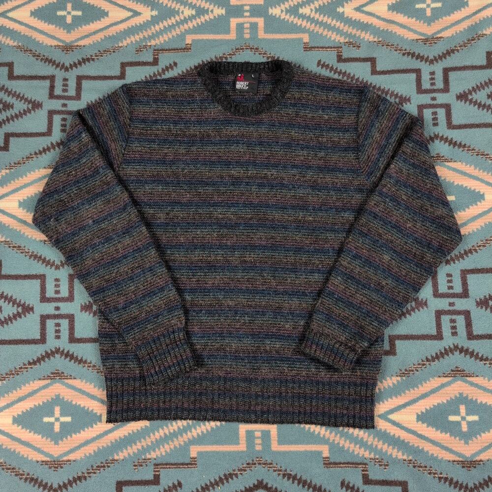 Vintage Robert Bruce Wool Striped Color Sweater Size Large Made In USA Union